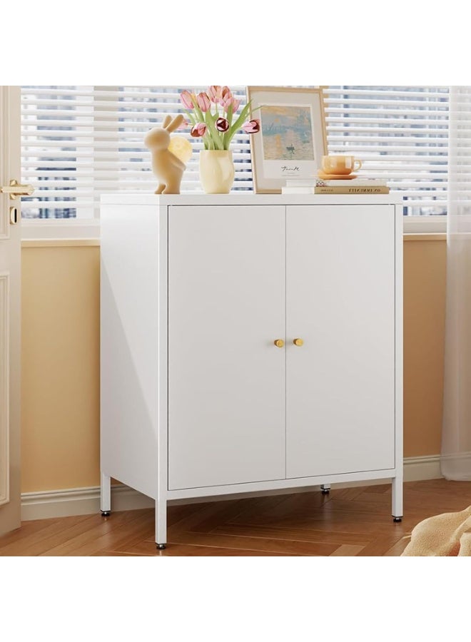 تابيت خزانة بوفيه معدنية، خزانة تخزين مطبخ بأرفف، خزانة ركن قهوة، خزانة جانبية للبوفيه، رف جانبي لتخزين فرن الميكروويف لغرفة المعيشة والمطبخ (أبيض) - Image 3